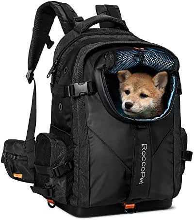 ROCCOPET Dog Carrier Backpack, Pet Carrier Backpack for Small Dogs, Breathable System, Waterproof Dog Backpack for Hiking, Camping, Travel -Black