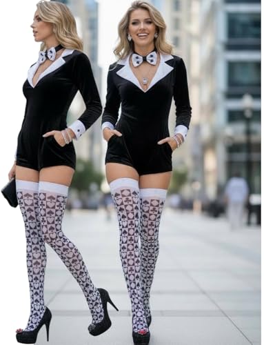 Image of ToBeInStyle Women's Harlequin Jester Thigh High Stockings Playing Card Checkered Opaque Halloween Costume Hosiery