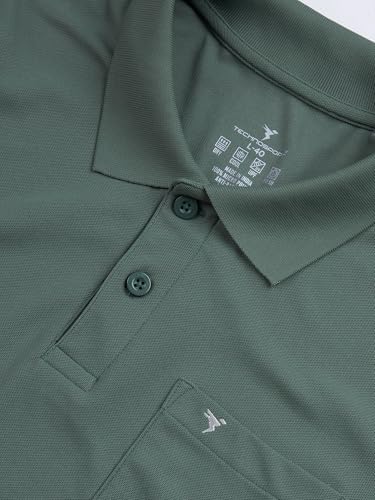 Image of TECHNOSPORT Men Polyester Slim Fit Polo Neck Full Sleeve Matpiq T-Shirt with Patch Pocket for Regular Use