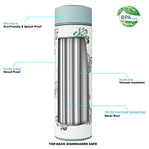 Diller Thermos Water Bottle with Tea Strainer, Stainless Steel Coffee Travel Mug Leak Proof Water Flask for Women Man and Kids Keep 12 Hours Piping Hot & 24 Hours Cold (Green, 12 oz)