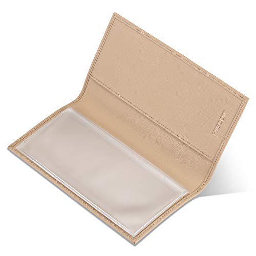 Image of HISCOW Slim Leather Checkbook Cover for Personal Checks, Premium Apricot, One Size