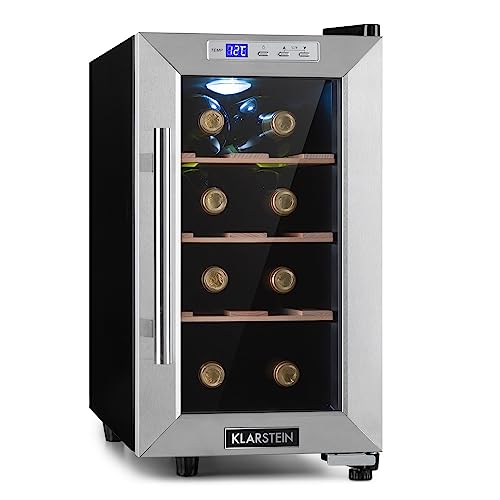 KLARSTEIN Vinoteca 6 Botellas, Nevera Vinos de Una Zona, Nevera Expositora Vino y Cerveza, Vinoteca Pequeña Interior y Exterior con Puerta de Cristal, Nevera Vino Protección UV, Panel Táctil, 4-22°C