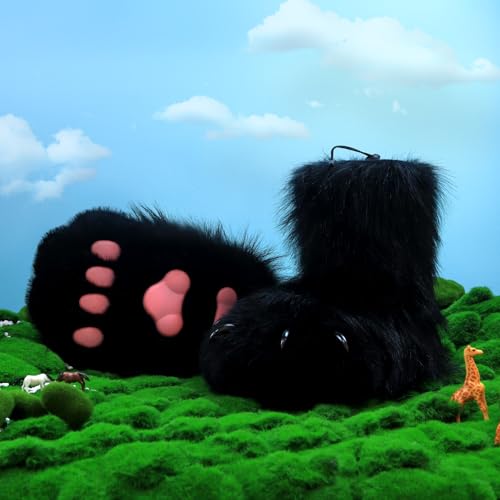 Image of Animal Fuzzy Slippers Bear Cat Wolf Dog Fox Fursuit Feet Paw Claw Shoes Furry Boots Costume Accessories for Adult Kids