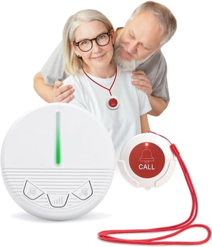 CYSSJF Personal Alarms for Elderly Round Neck | Paitent Alert, Disabled Alarm,Bedside Bell |Emergency Assistance, SOS, Fall Alarm | Waterproof 164-656FT|1 Receiver&1 Emergency Call Button
