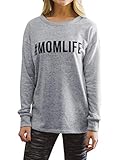 Ezcosplay Women's Long Sleeve Sweatshirt MOM Life Print Top Casual Tee Graphic T-Shirt