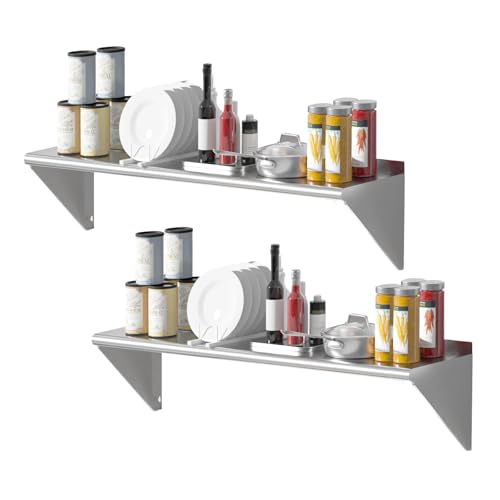 Image of 2 Pack Stainless Steel Shelf 14 inchx36 inch 330LB, Commercial Stainless Steel Shelves Wall Mounted, Heavy Duty Metal Floating Shelving for Home Kitchen, Restaurant, Garage