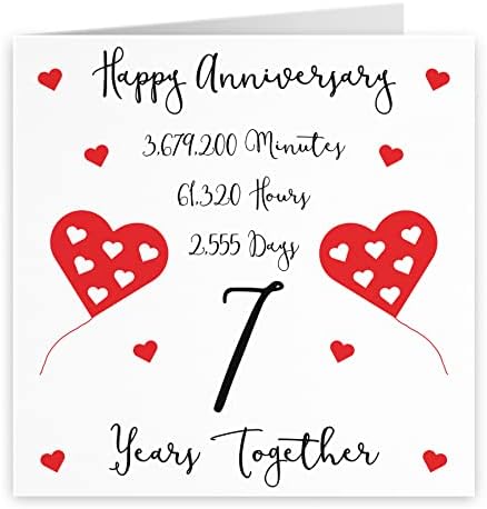 Hunts England 7th Wedding Anniversary Card - 7 Years Together - Happy Anniversary - Timeless Collection - Standard - 148 x 148 mm
