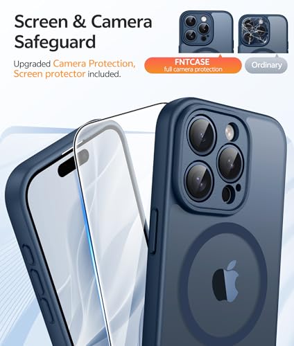 Image of FNTCASE for iPhone 15 Pro Case: [Compatible with Magsafe] Translucent Matte Cases with [Full Camera Protection] [Screen Protector] Military Grade Shockproof Protective Phone Cover - Blue