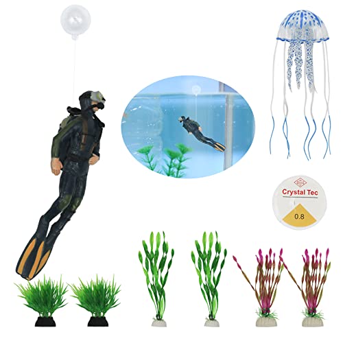 8-teiliges Aquarium-Dekorationsset, Fischtank-Taucher, schwimmende Dekoration, Aquarium, Quallen, Ornament, künstliche Kunststoffpflanzen, realistisch für verschiedene Arten von Aquarien (H01) Cover