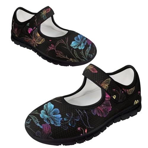 Jeiento Women's Soft Comfort Round Toe Butterfly Flower Mary Jane Buckle Fashion Ballet Flats3