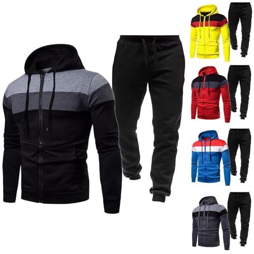 Mens Sweatsuits Set 2 Piece Hoodie Outfit Jogging Tracksuits Contrast Color Casual Sports Long Sleeve Running Suits3