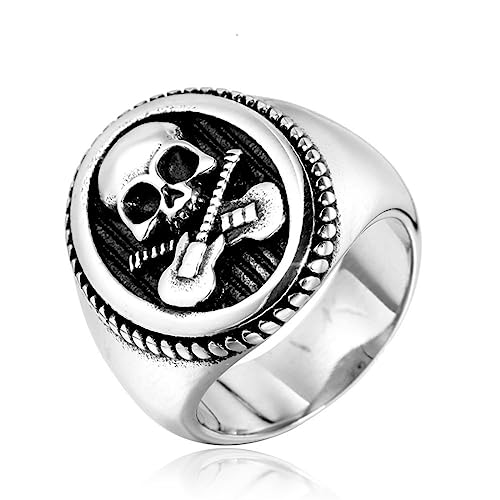 Bague guitare tête de mort pour homme en acier personnalisable