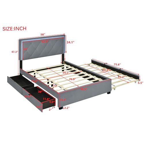 SOFTSEA Upholstered Full Bed with Trundle and Drawers