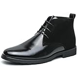 QEOSNBX Men'S Splicing Leather Lace Up Low Heel Dress Chukka Ankle Boots Classic Fashion Comfortable Non-Slip Chunky Heel Causal Oxford Booties For Business Work Driving (Black,9)