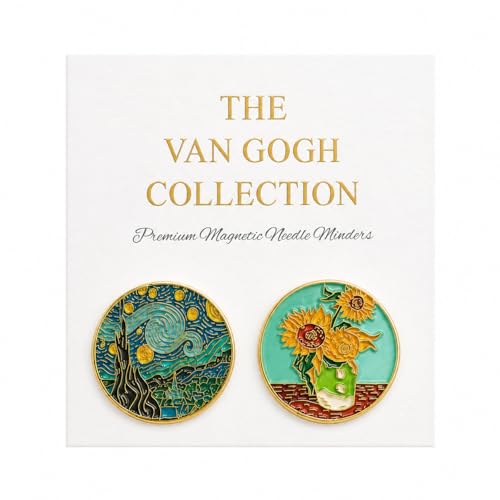 2 PCS Van Gogh Magnetic Needle Minder Set Needle Minder Magnet for Needlepoint Cross Stitch & Embroidery Starry Night and Sunflowers Enamel Needle Holder Keeper Needlepoint Accessories Gift
