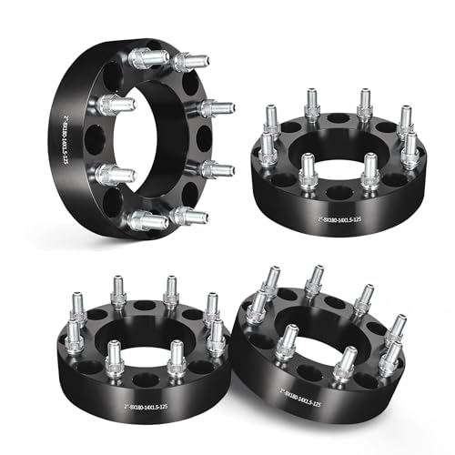 EVIL ENERGY 8x180 Wheel Spacers 2 inch Compatible with Chevy Silverado 2500 2011-2018, 8x180 mm 8 Lugs 125 mm Hub Bore M14x1.5 Studs Black, Not Hubcentric