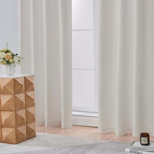 Image of Aiyufeng Blackout Curtains for Bedroom 96 Inch Length 2 Panels Set, Solid Thermal Insulated Privacy Protect Living Room Window Treatment Curtains Blackout Drapes, W52 x L96 Inch, Peal