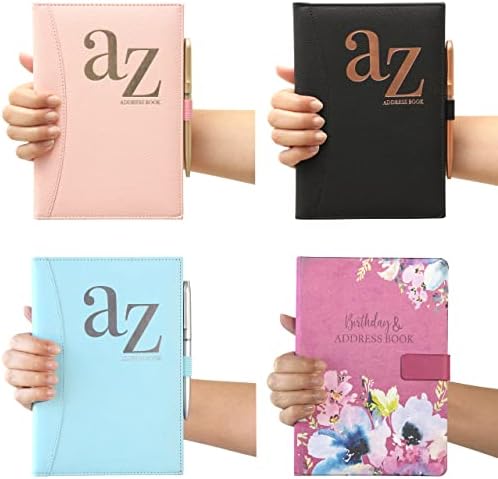 Black a to z Telephone Address Book A-Z Index Hard Back Cover with Pen A5 Addresses Book Home Office Work Black