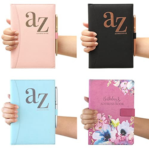 Carnet d'adresses - Répertoire A à Z - Couverture rigide avec stylo - Format A5 (Rose à fleurs) Cover