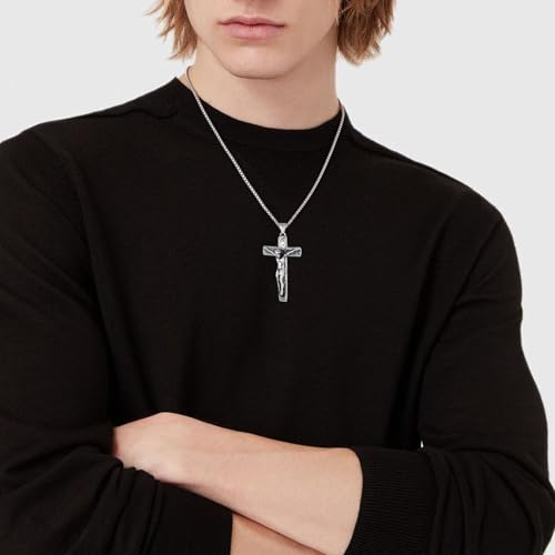 Cross Necklace for Men Titanium Steel Jesus Cross Necklace Lager Crucifix Pendant Christian Necklace Jewelry Gift for Men 5