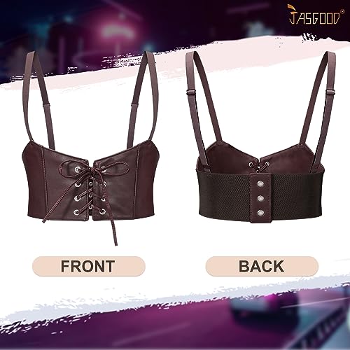 JASGOOD Women Faux Leather Waist Belt Steampunk Underbust Corset Belt for Halloween4