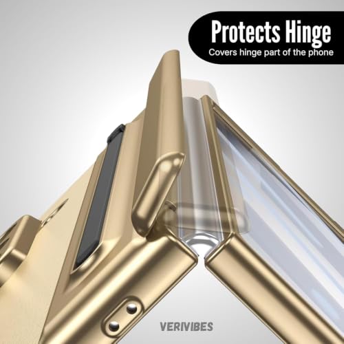 Image of Ultra Hybrid Luxury Leather Compatible with Samsung Galaxy Z Fold 8 Ultra (2026)| Built-in S Pen Holder| 360 Hinge Protection | Slim Shockproof Back Cover with Tempered Glass - Golden