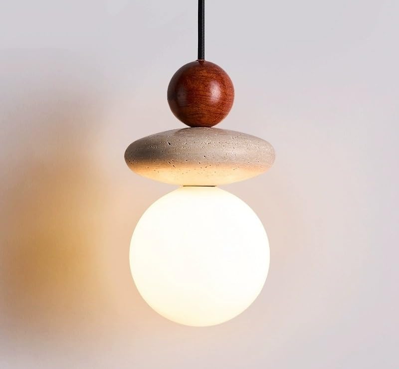 Lustre suspension chevet travertin jaune acajou style nordique japonais