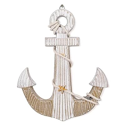 Adeco Handcrafted Wooden Wall Decor 9" Boat Anchor with Natural Jute String and Beach Decorations, Door Hanging Nautical Sailing Ornament Beach Theme Home Decoration 41yWu9tbp8L. SS400