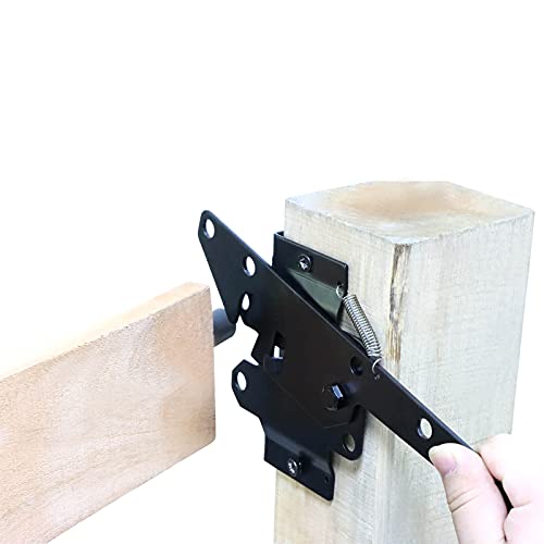 Heavy Duty Self-Locking Post Mount Automatic Gravity Lever Gate Latch for Wooden Fence with Fasteners - Black Finishing Steel Gate Latch to Secure Pool/Yard/Garden - Thumbnail 4