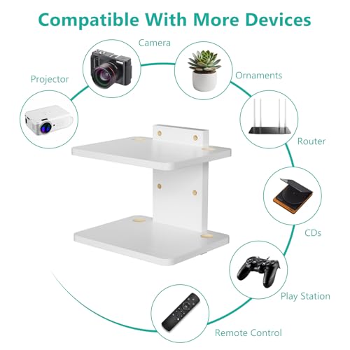 Image of WALI Floating TV Shelf, 2 Tier Projector Shelf for DVD Players, Routers, Game Consoles, Cable Boxes, Living Room Decor Accessories, Wall Mount Shelves Holds Up to 22lbs (CS202NW), 2-Shelf, White | Projector Shelf for Routers, Game Consoles, Cable Boxes, Wall Mount Shelves Hold Up to 22lbs, (CS202NW), 2-Shelf, White