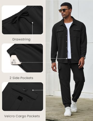 COOFANDY Mens Lightweight Track Suits 2 Piece Jogging Sets, Black, Medium - image 6