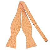 PenSee Mens Self Bow Tie Orange & Yellow Dot Floral Jacquard Woven Silk Bow Ties