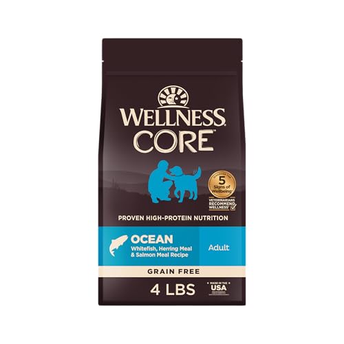 Wellness CORE Dry Dog Food, Grain-Free, High Protein, Natural, Ocean Whitefish, Herring, & Salmon Recipe, (4-Pound Bag)