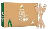 Flauntable Disposable Wooden Forks,Eco Friendly Biodegrable Utensils 120 PCS Reusable Bamboo Forks 6.7' Large Bamboo Utensils Compostable Forks for Wedding, Parties, Camping, Lunch & Dinner