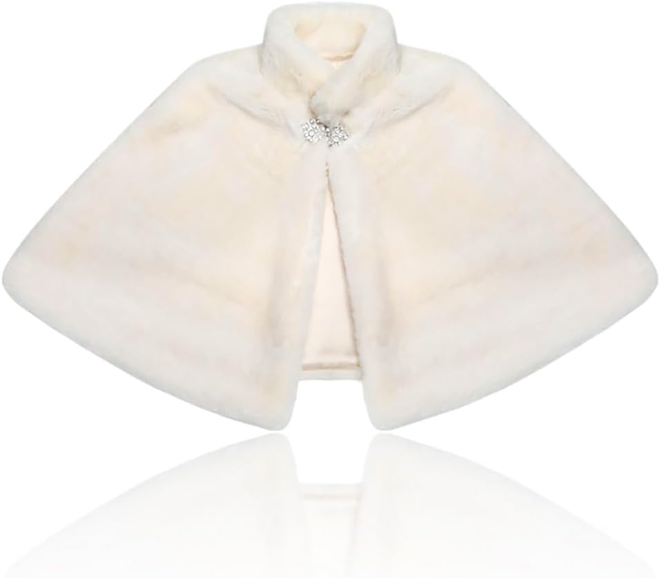 Yalice Women's Wedding Faux Fur Shawl and Wrap Bridal Fur Stole Cloak Cape Fur Scarf for Bride and Bridesmaids - Image 2