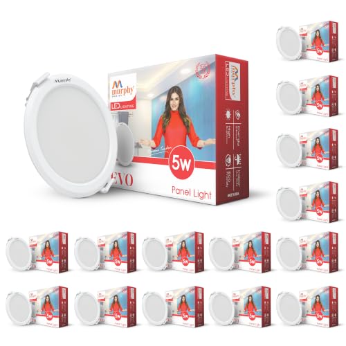 Image of Murphy EVO 5W Round LED Recess Panel Light | 85mm Outer Diameter, 70mm Cutout | 3000K Warm White | Shockproof PC Body | Energy Efficient | BIS Approved | 2-Year Warranty | Pack of 15