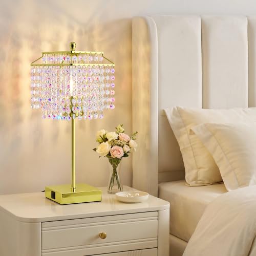 Image of Luvkczc Multicolor Crystal Touch Table Lamp, Bedside Lamps Nightstand Lamps
