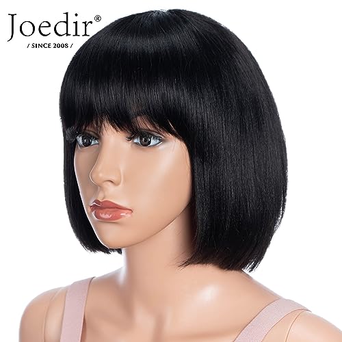 Joedir Black Bob Wig Human Hair Straight Bob Wig with Bangs 8 Inch Brazilian Short Human Hair None Lace Front Glueless Wigs for Women - Image 3