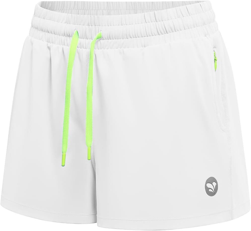 AARYA Women’s Running Shorts High Waisted Drawstring Athletic Shorts Summer Gym Workout Short with Zipper Pockets