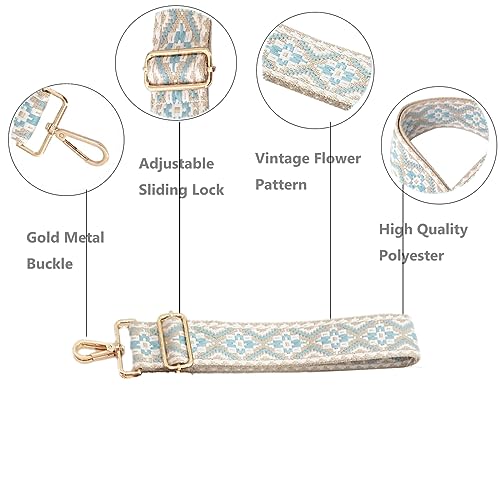 Image of Purse Strap Replacement Wide Adjustable Crossbody Shoulder Strap Guitar Straps for Handbags Flower Blue