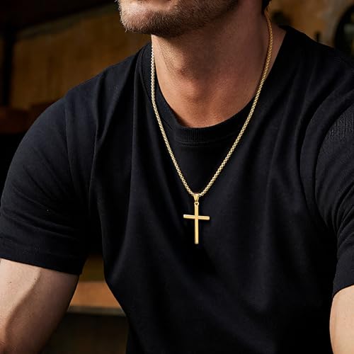 Gold Cross Necklace for Men Cross Necklaces for Men 14K Gold Mens Cross Necklaces Paired with 3MM Chain Dainty Crosses Chain Pendant Necklace for Mens 20/22/24in4