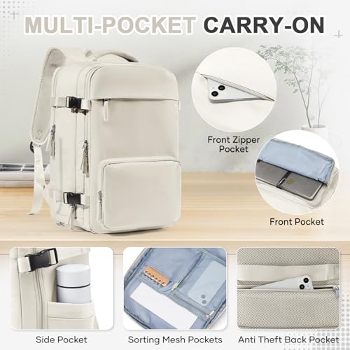 Image of Vacuum Backpack Travel Backpack with Compression, Men Women Vacuum Backpacks with Air Pump, Carry on Bag Flight Approved Personal Item Size - Beige