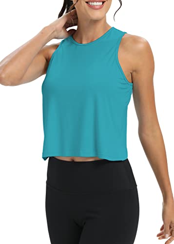 Image of Mippo Workout Tops for Women Cropped Open Back Sleeveless Tank Tops Athletic Gym Yoga Shirts Loose Fit