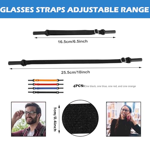 Image of 4PCS Specs Holder Strap, Adjustable Eyewear Retainer Straps for Men and Women, Anti-Slip Sunglasses Holder for Cycling, Hiking, Skiing, Black Orange Red Pink