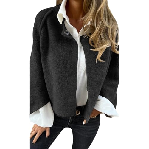 Womens Wool Blend Coat Dressy Casual Button Down Cropped Jackets Long Sleeve Loose Fit Jackets Fall Winter Outfits