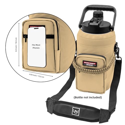 Image of NATURE PIONEOR Neoprene Insulated Water Bottle Holder with Shoulder Strap for Half Gallon 64OZ / One Gallon 128OZ Sports Water Jugs Bottles, Carrier /Pouch Sleeve for Outdoor Camping, Hiking, Fishing