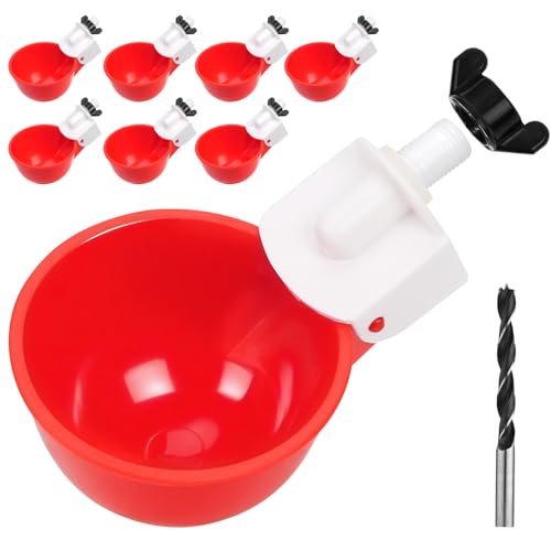 Tibaebe Chicken Waterer Cups 8 Pack Red Automatics Chicken Waterer Professional Poultry Cups Suitable for Chicks Duck Goose Turkey and Bunny Various Poultry Compatible with Various Containers