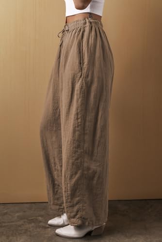 Comfortable Cotton Linen Blend Pants with Natural Waistline - Desert Palm3