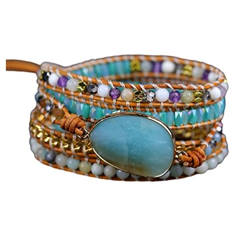 Jewbelet Women Wrap Bracelets Emperor Stone Crystal Beads Boho Bracelet Jewelry Gifts (Amazonite) Cover