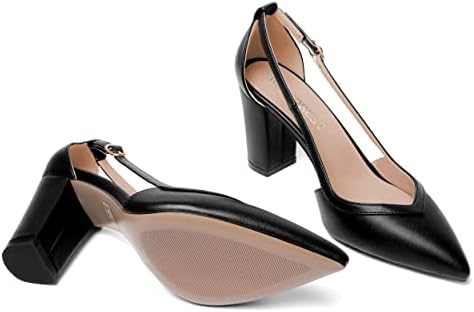 SHOWFOREST Women's 3.3 Inch Block Pointed Toe Wedding High Heel Solid Slip On Matte Dress Pumps Shoes Black Size 9 - Zapatos Finos de Mujer de Tacon | Image 6